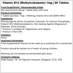 Vitamin B12 Tablets 1mg / 1000mcg (Methylcobalamin)