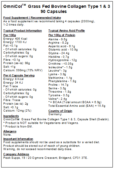 OmniCol™ (Bovine Collagen Type 1 & 3) 500mg Capsules