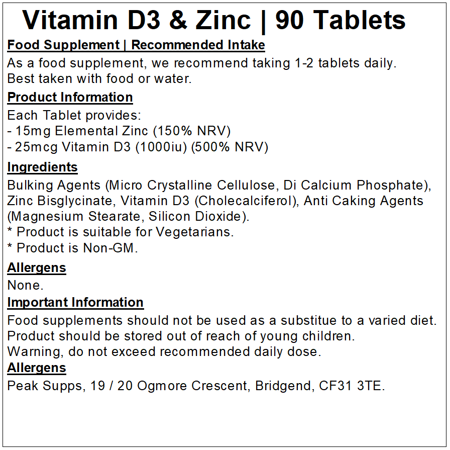 Vitamin D3 & Zinc Tablets