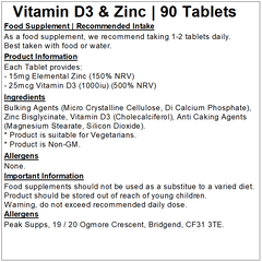 Vitamin D3 & Zinc Tablets