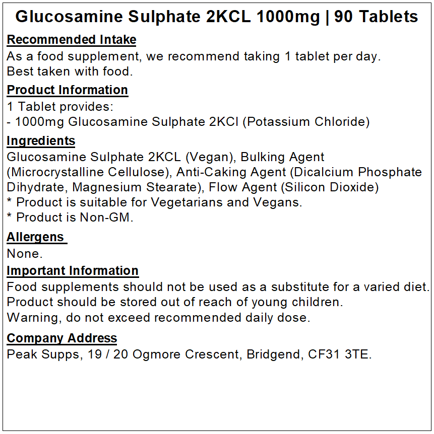 Glucosamine Sulphate 2KCl Tablets 1000mg