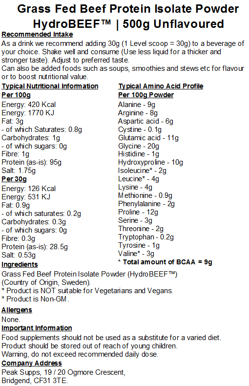 Grass Fed Hydrolysed Beef Protein Isolate 95% - HydroBEEF™