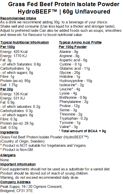 Grass Fed Hydrolysed Beef Protein Isolate 95% - HydroBEEF™