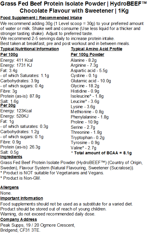 Grass Fed Hydrolysed Beef Protein Isolate 95% - HydroBEEF™