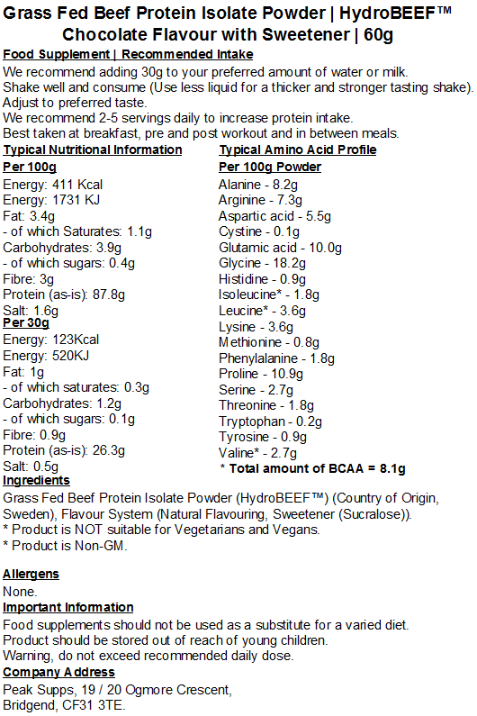 Grass Fed Hydrolysed Beef Protein Isolate 95% - HydroBEEF™