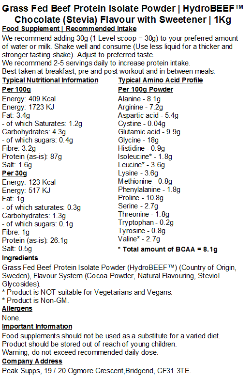 Grass Fed Hydrolysed Beef Protein Isolate 95% - HydroBEEF™