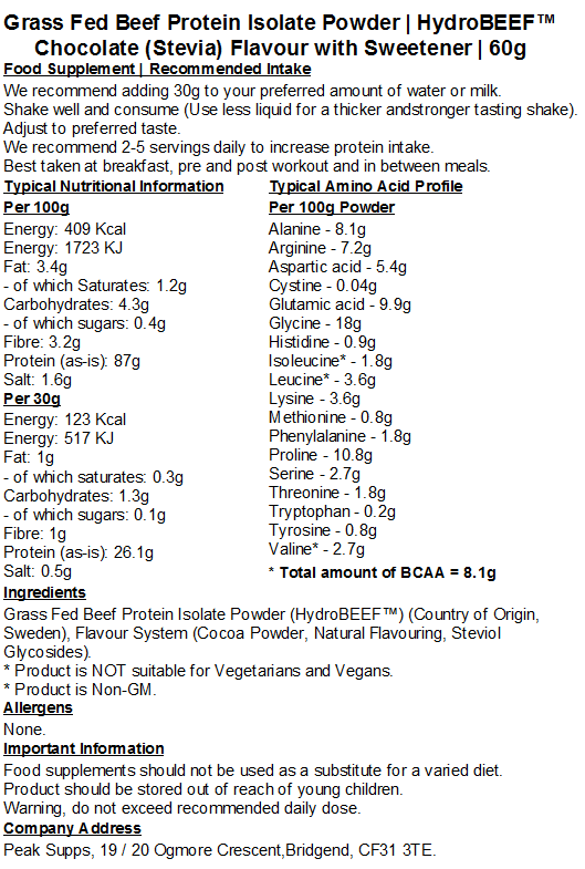 Grass Fed Hydrolysed Beef Protein Isolate 95% - HydroBEEF™