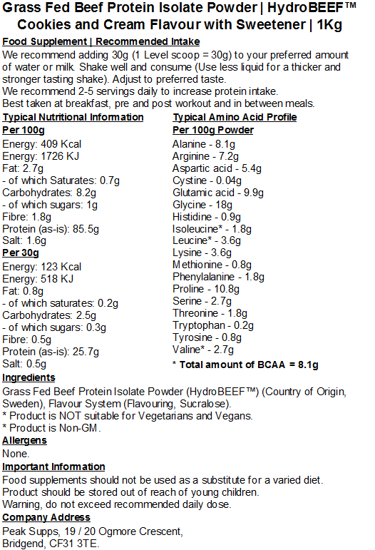 Grass Fed Hydrolysed Beef Protein Isolate 95% - HydroBEEF™