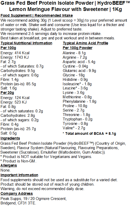 Grass Fed Hydrolysed Beef Protein Isolate 95% - HydroBEEF™