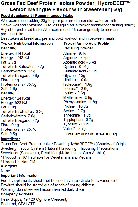 Grass Fed Hydrolysed Beef Protein Isolate 95% - HydroBEEF™