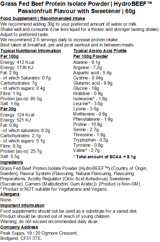Grass Fed Hydrolysed Beef Protein Isolate 95% - HydroBEEF™