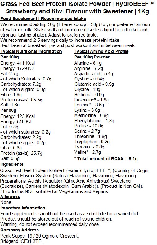 Grass Fed Hydrolysed Beef Protein Isolate 95% - HydroBEEF™