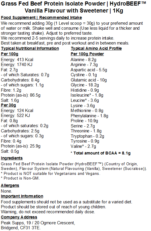 Grass Fed Hydrolysed Beef Protein Isolate 95% - HydroBEEF™
