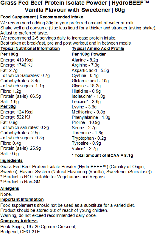 Grass Fed Hydrolysed Beef Protein Isolate 95% - HydroBEEF™