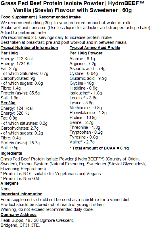 Grass Fed Hydrolysed Beef Protein Isolate 95% - HydroBEEF™