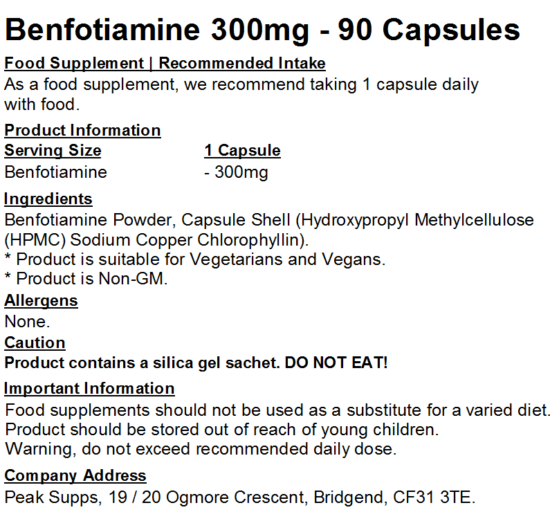 Benfotiamine 300mg Capsules (Pure)