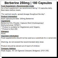 Berberine 250mg Capsules (Pure)