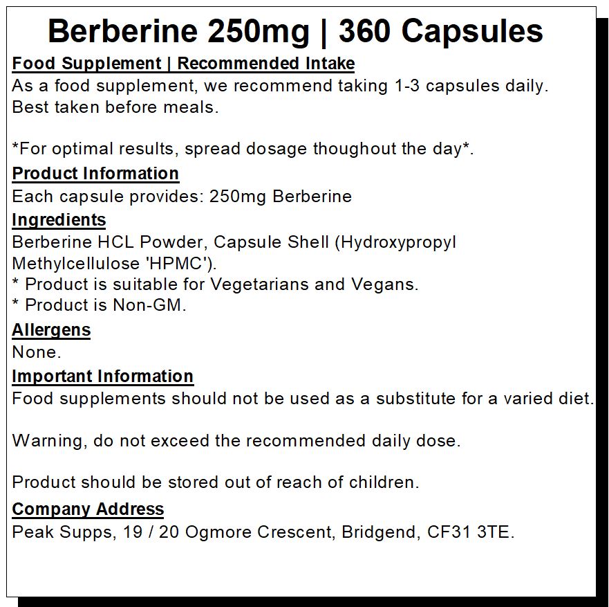 Berberine 250mg Capsules (Pure)