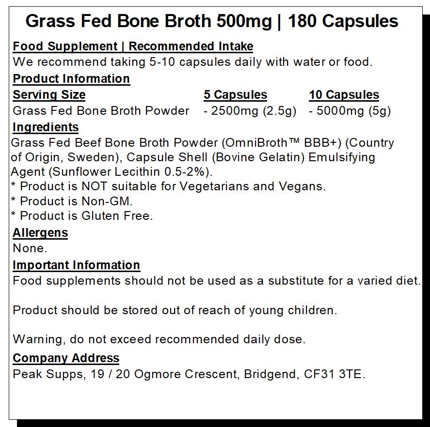 Grass fed Beef Bone Broth 500mg Capsules - Omnibroth™ BBB+
