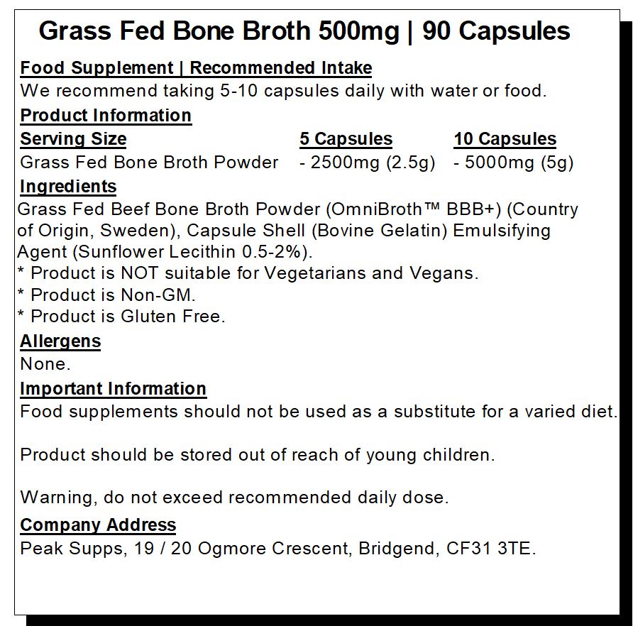 Grass fed Beef Bone Broth 500mg Capsules - Omnibroth™ BBB+