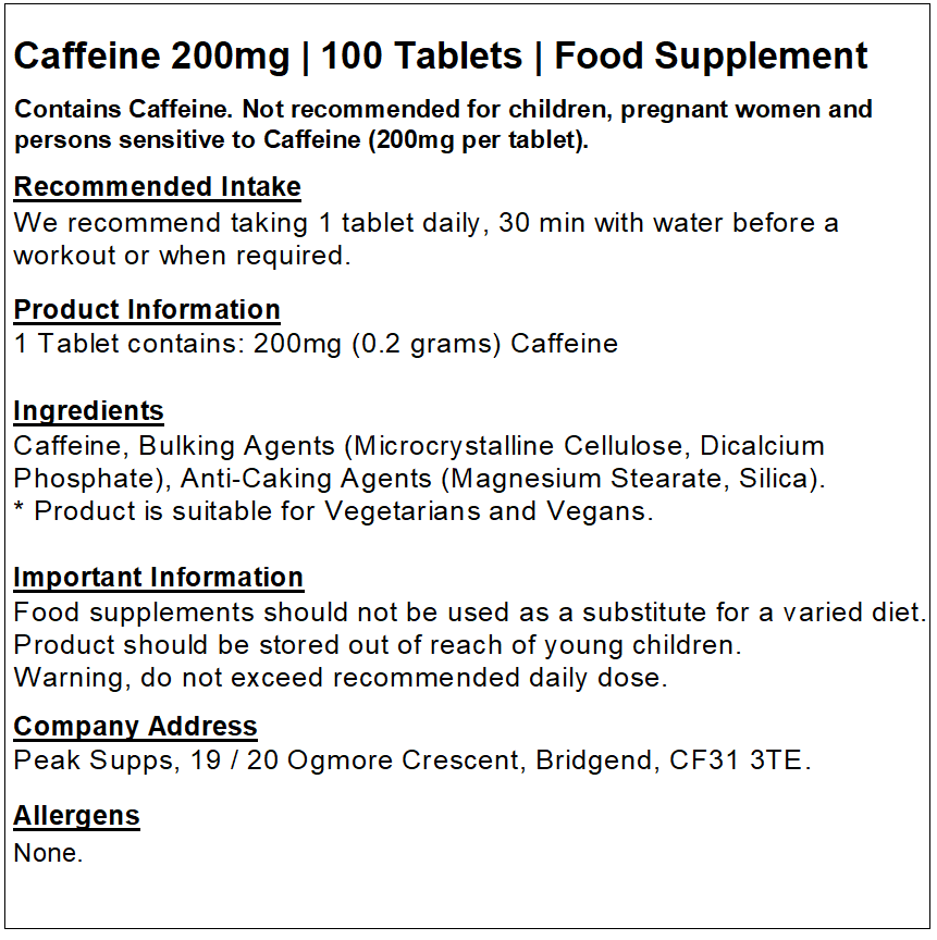 Caffeine Tablets 200mg