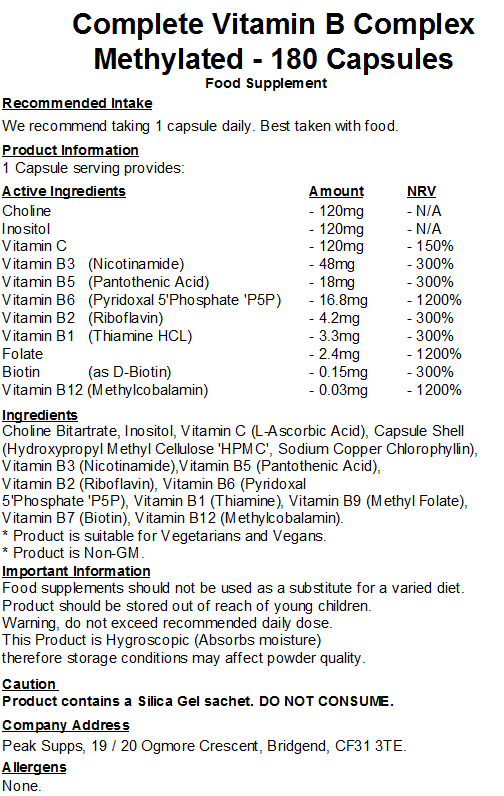 Complete Vitamin B Complex - Methylated Capsules (Pure)