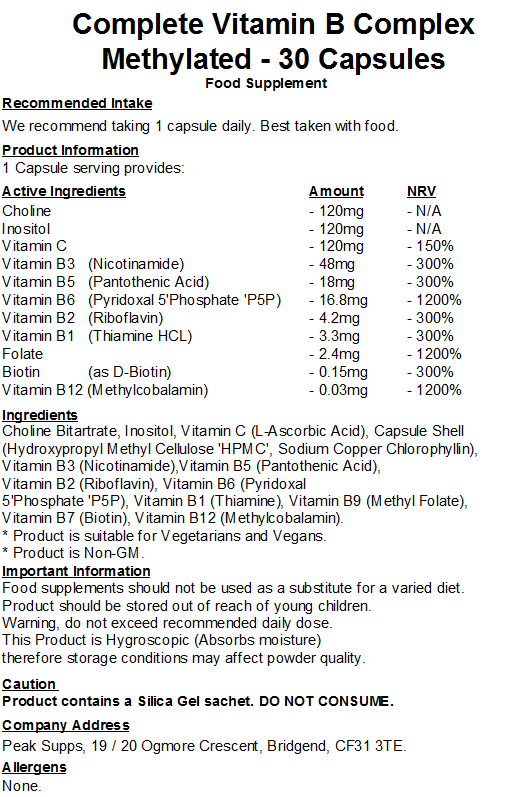 Complete Vitamin B Complex - Methylated Capsules (Pure)