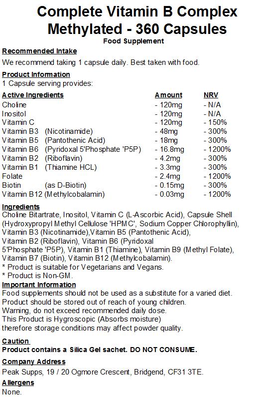 Complete Vitamin B Complex - Methylated Capsules (Pure)
