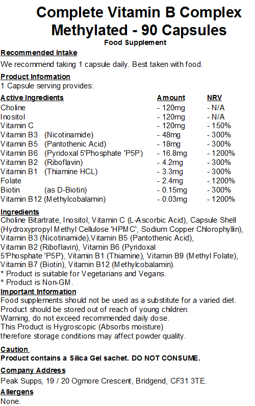 Complete Vitamin B Complex - Methylated Capsules (Pure)