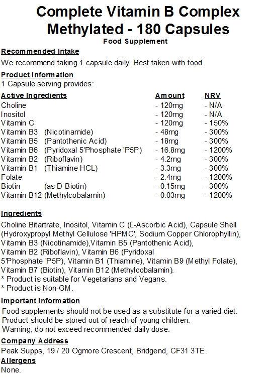 Complete Vitamin B Complex - Methylated Capsules