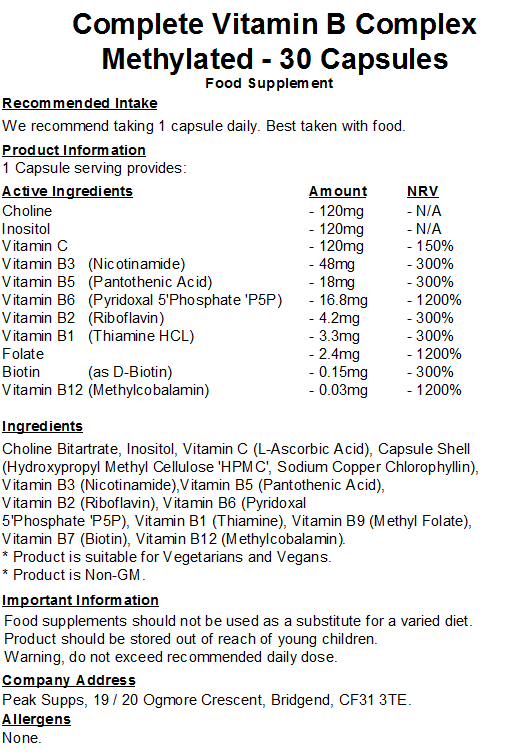 Complete Vitamin B Complex - Methylated Capsules