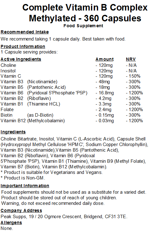 Complete Vitamin B Complex - Methylated Capsules