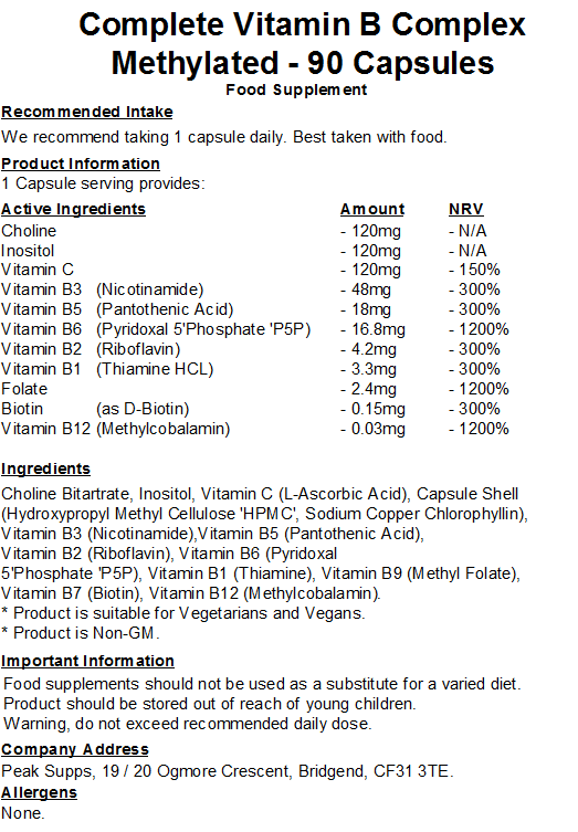 Complete Vitamin B Complex - Methylated Capsules