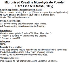 Micronised Creatine Monohydrate Powder | Ultra Fine 500 Mesh | Easy to Mix