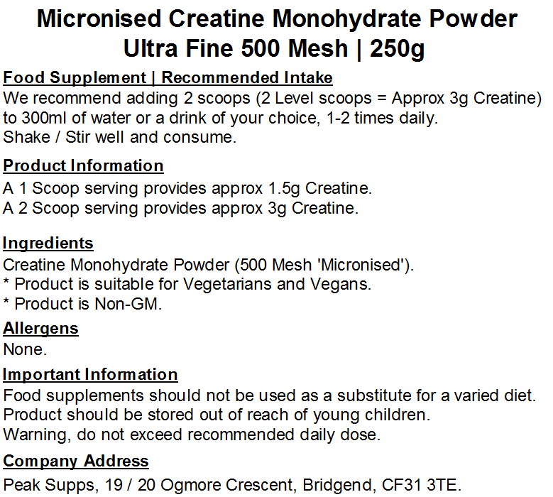 Micronised Creatine Monohydrate Powder | Ultra Fine 500 Mesh | Easy to Mix