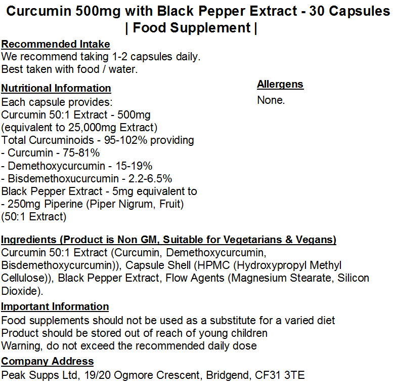 Curcumin 500mg with Black Pepper Extract Capsules