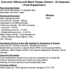 Curcumin 500mg with Black Pepper Extract Capsules