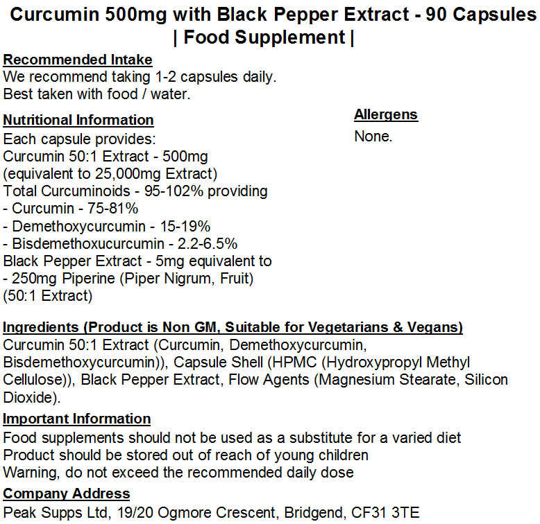 Curcumin 500mg with Black Pepper Extract Capsules