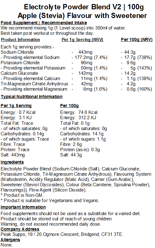 Electrolyte Powder Blend V2 (Calcium, Magnesium, Potassium & Sodium)