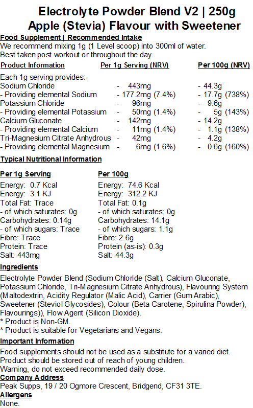 Electrolyte Powder Blend V2 (Calcium, Magnesium, Potassium & Sodium)