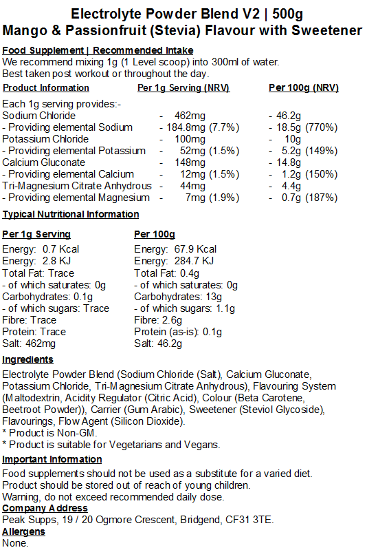 Electrolyte Powder Blend V2 (Calcium, Magnesium, Potassium & Sodium)