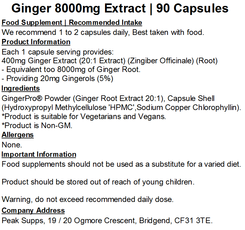 Ginger 8000mg Extract Capsules (Gingerols & Shoaguls)