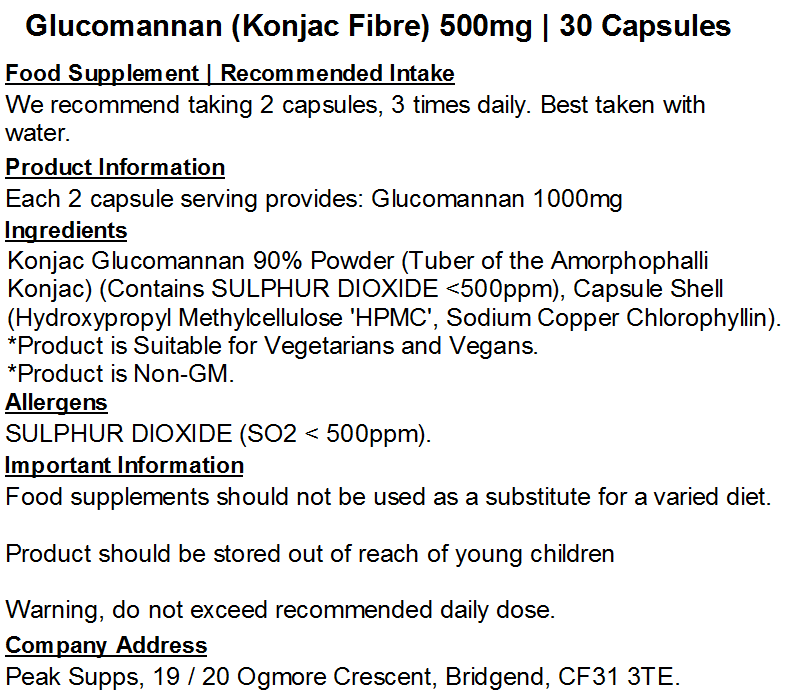 Glucomannan (Konjac Fibre) 500mg Capsules (Pure)