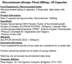 Glucomannan (Konjac Fibre) 500mg Capsules (Pure)