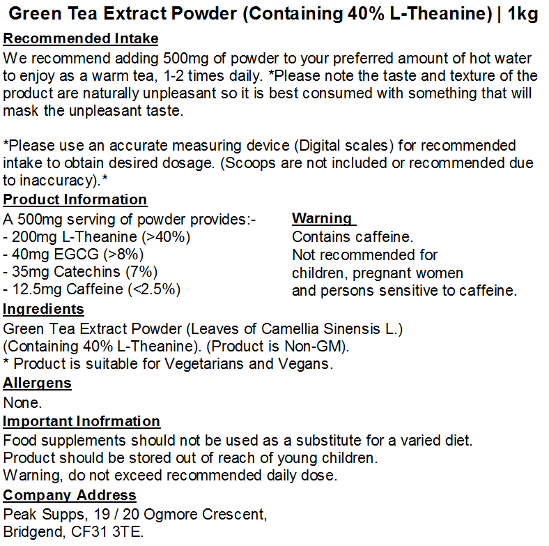 Green Tea Extract Providing 40% L-Theanine Powder