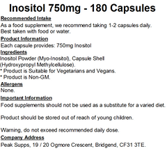 Inositol 750mg Capsules (Pure) (Myo-Inositol)