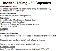 Inositol 750mg Capsules (Pure) (Myo-Inositol)