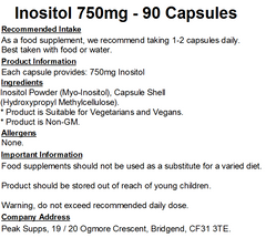 Inositol 750mg Capsules (Pure) (Myo-Inositol)