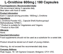 L-Ornithine 600mg Capsules (Pure)