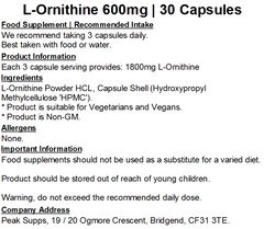 L-Ornithine 600mg Capsules (Pure)